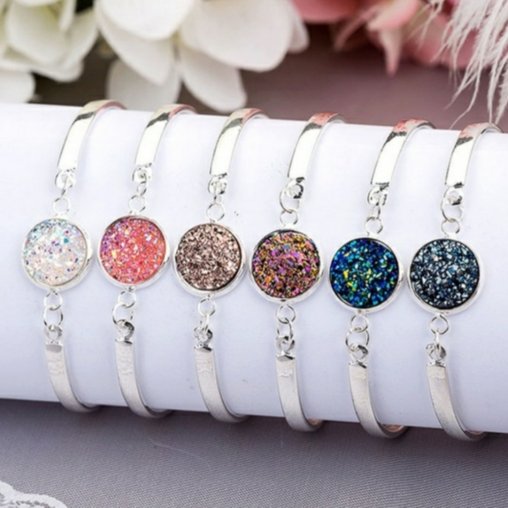 *6 colors* Sparkly Druzy Silver Plated Bracelet